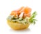 Boiled potato decorated with dill and garlic butter and salmon