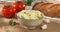 boiled potatoes in a bowl. farm products on the table. simple country food.