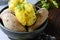 Boiled Potatoes in a peel in a bowl with spices, herbs, herbs. Lunch, the main side dish for dinner, with sour cream.