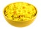 Boiled saffron rice with vegetables in yellow bowl