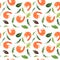 Boiled shrimp and mix salad leaves on white background. Tiger prawn. Vector illustration. Seamless pattern