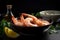 Boiled shrimps bowl. Generate Ai