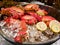 Boiled Spanner crab, red frog crab in a seafood restaurant.