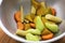 Boiled vegetable in metal bowl