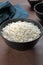 Boiled white rice in ceramic bowl