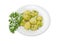 Boiled young potatoes with butter and dill, sprig of dill