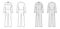 Boilersuit coverall Dungaree jumpsuit technical fashion illustration with full length, normal waist, pocket, long sleeve