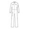Boilersuit coverall Dungaree jumpsuit technical fashion illustration with full length, normal waist, pocket, long sleeve