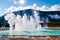 The boiling geothermal geyser in Yellowstone national park - Old Faithful. Eruption comes to an end. made