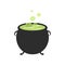 Boiling magic cauldron with green potion, isolated