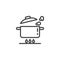 Boiling pan on gas stove line icon