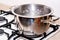 Boiling water for soup in modern saucepan