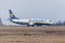 Boing 737 - 800 from Ryanair drives to runway at airport Nuernberg