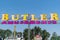 Boise, Idaho - August 20, 2021: Sign for Bulter Amusements at the midway amusement park rides at the Western Idaho State Fair, at