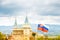 Bojnice castle with slovak flag