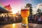 Bokeh background of street bar beer restaurant, outdoor. People sit chill out and hang out dinner and listen to music together