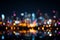 Bokeh city lights craft a mesmerizing, abstract nocturnal cityscape spectacle