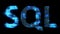 bokeh glitch electrical light cybernetic blue text SQL, isolated - object 3D rendering