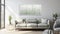 Bokeh Panorama: Grey And Green Living Room With White Couch And Wall Art
