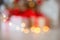 Bokeh, silhouette of gifts, indistinct background, Christmas tree