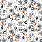 Bold abstract seamless pattern with flowers and leaves on a white background. Blue neutral floral paper cut design print