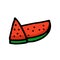 Bold black outline slice of watermelon isolated on white background. hand drawn vector. doodle fruit and vegetable for kids, wallp