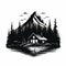 Bold Black And White Cabin Illustration: Capturing The Essence Of Nature