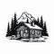Bold Black And White Cabin Illustration: Clean Logo Style Art
