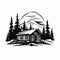 Bold Black And White Cabin Illustration: Clean Vector Art