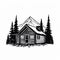 Bold Black And White Cabin Illustration In Mountain Landscape