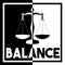 A bold black and white design text graphic illustration on the concept of physical or legal balance