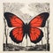 Bold Black And White Drawing Of A Red Butterfly In The Woods