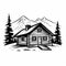 Bold Black And White Log Cabin Illustration: Clean, Simple, And Striking
