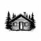 Bold Black And White Log Cabin Illustration - Forestpunk Style