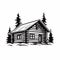 Bold Black And White Log House Illustration: Clean And Sharp Stencil Design