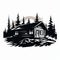 Bold Black And White Pine Cabin Vector Art