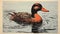 Bold Block Print Of A Duck With Orange Neck On A Lake