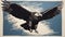 Bold Block Print Of A Majestic Bald Eagle Soaring In The Sky