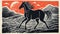 Bold Block Print Of A Majestic Horse Running In Expansive Skies