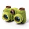 Bold And Bright: Green And Brown Knitted Binoculars With Childlike Figures