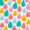 Bold childish seamless pattern with smiley rain drops. Cute colorful characters background in cartoon style