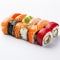 Bold Chromaticity: Fresh Salmon Sushi Roll On White Background