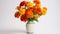 Bold Chromaticity: Green Vase With Orange And Yellow Flowers