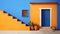 Bold Chromaticity: Mediterranean-inspired Yellow-blue Door With Orange Steps