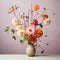 Bold Chromaticity: Vase With Multiple Flowers In Soft Color Palette