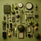 Bold Chromaticity: A Vibrant Collection Of Found Objects On Olive Background