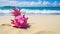 Bold Chromaticity: A Vibrant Dragonfruit On A Sandy Beach