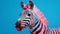 Bold Chromaticity: Zebra With Pink And Blue Stripes On Blue Background