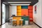 bold color blocks in a sleek and contemporary office setting