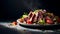 Bold And Colorful Beef Steak Salad With Dramatic Lighting